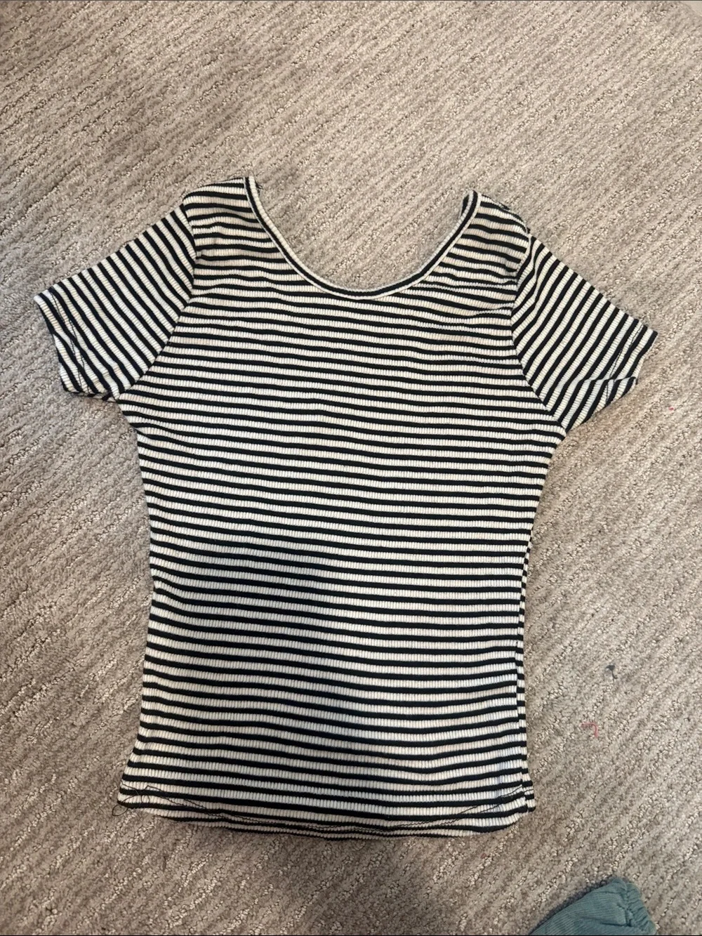 Brandy Melville Black and White Striped Short Sleeve Tee